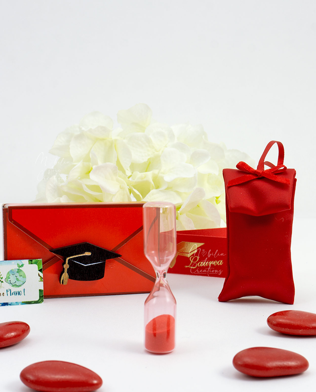 Bomboniera clessidra mini rossa con scatola e tocco