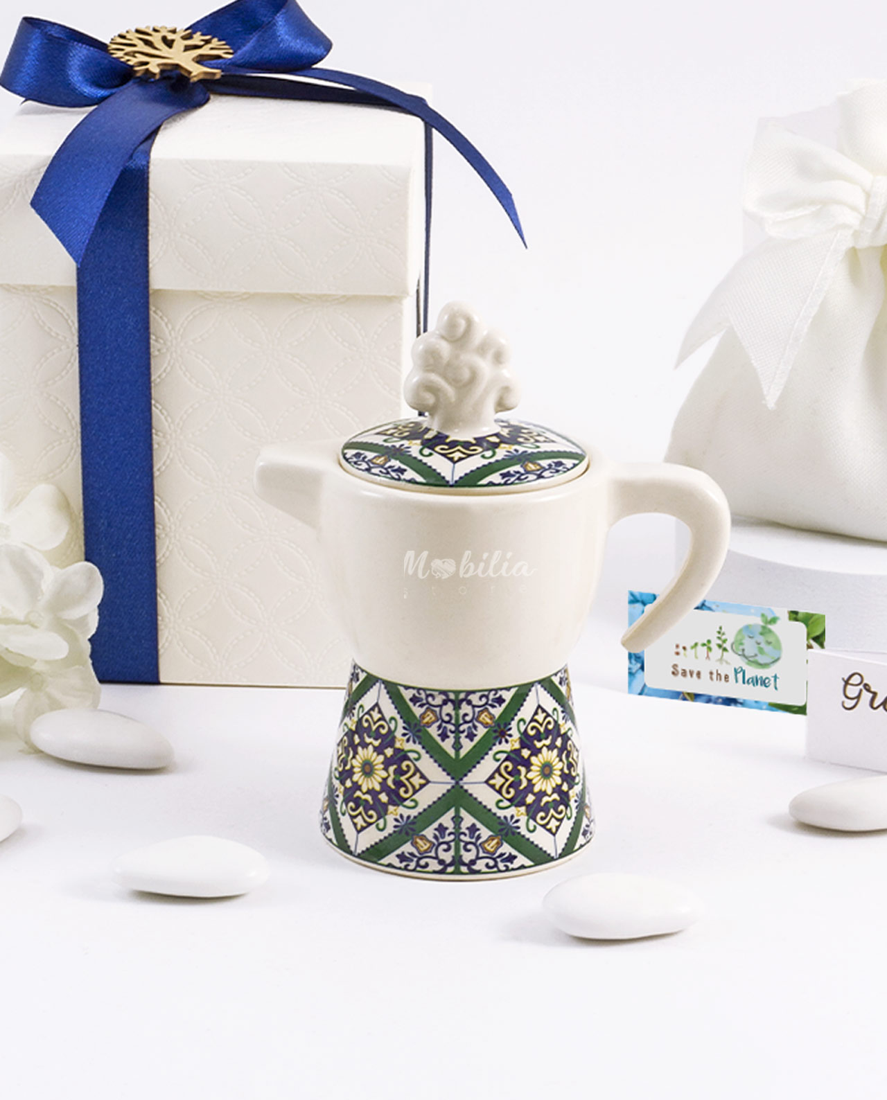 Bomboniera Moka zuccheriera decoro maiolica vietrese assortito