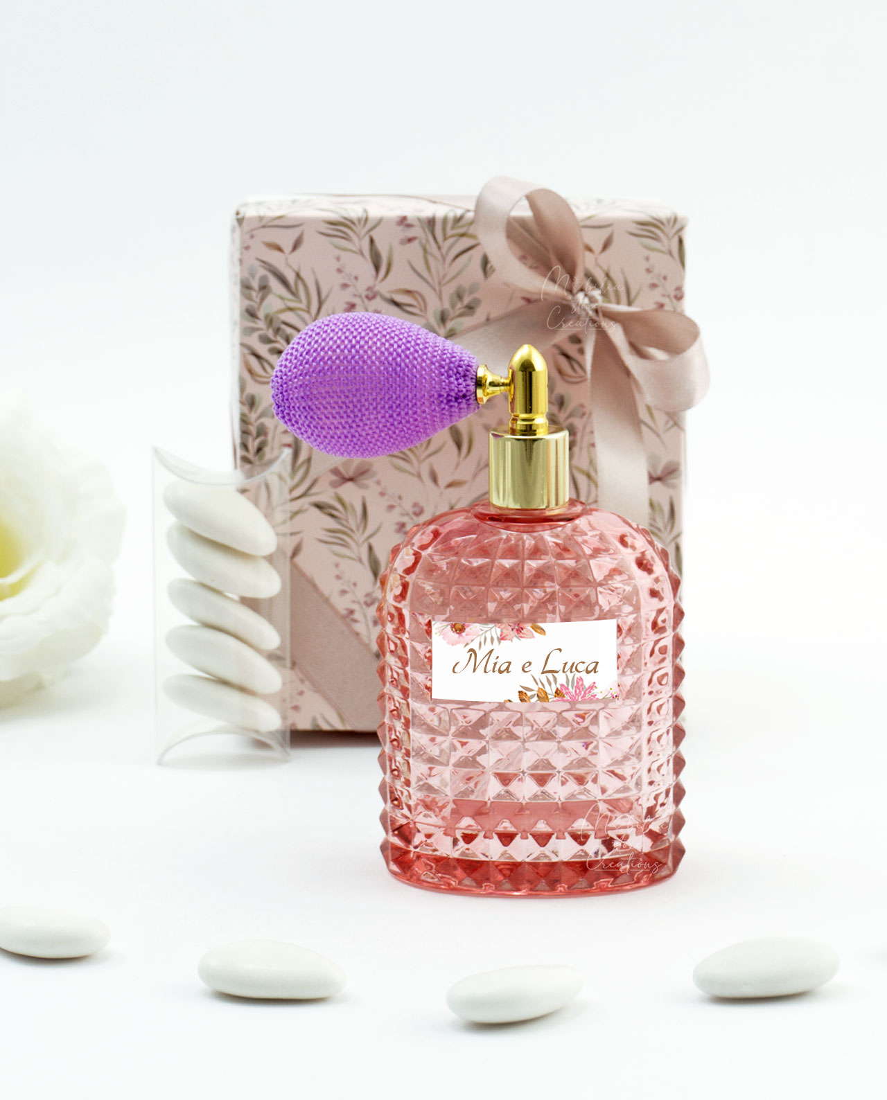Bomboniera Porta profumo con etichetta personalizzata rettangolare 100ml vari colori