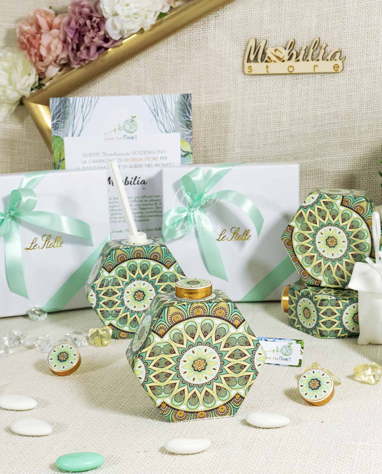Bomboniera profumatore decorato esagonale varie misure e decori