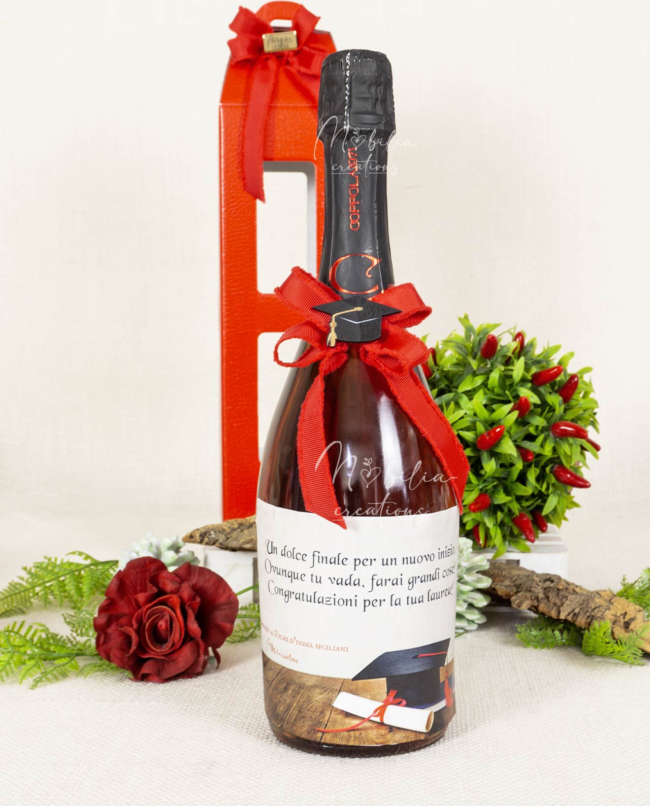 Idea regalo Laurea bottiglia di spumante nero d'avola