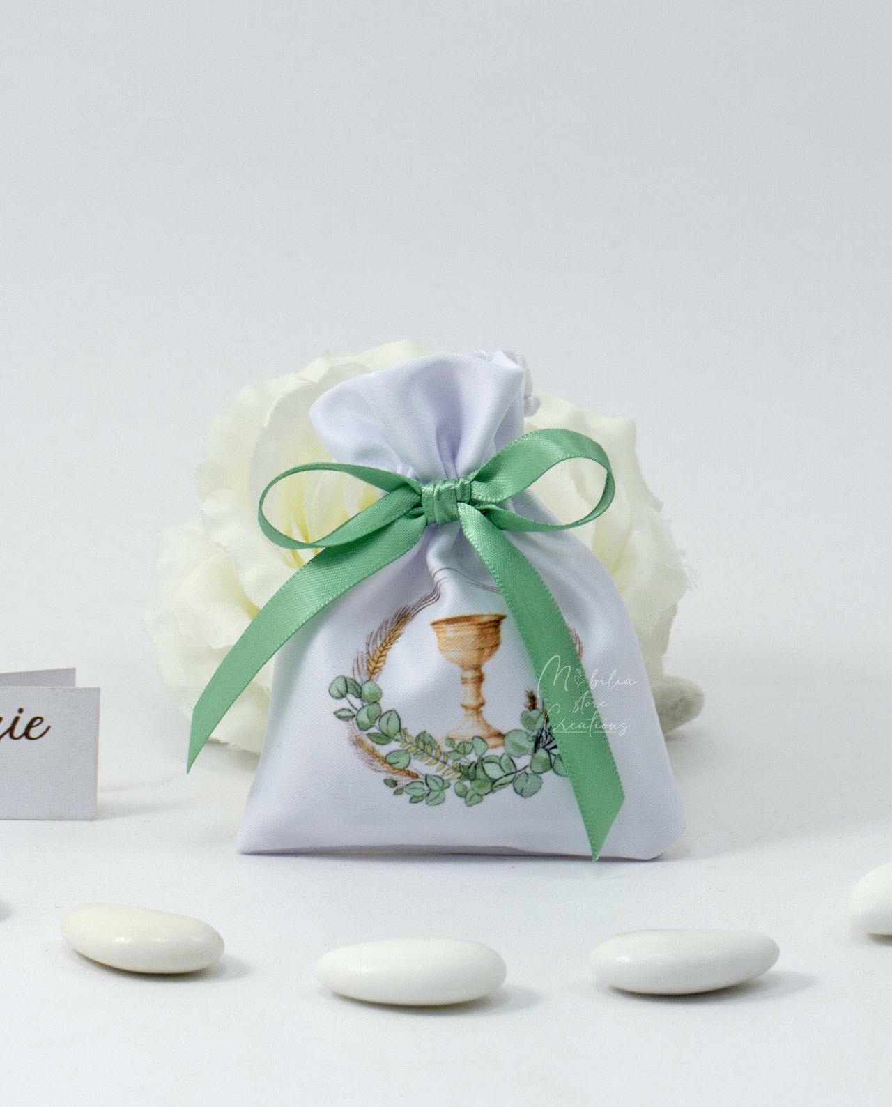 Sacchetto stampa calice e foglie con confetti