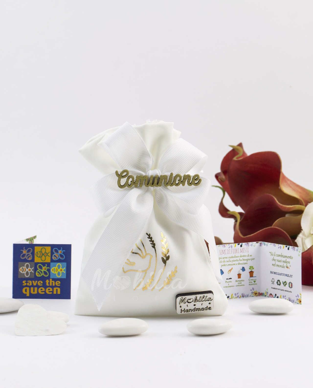Sacchettino colomba e spiga con scritta comunione e coriandoli da piantare