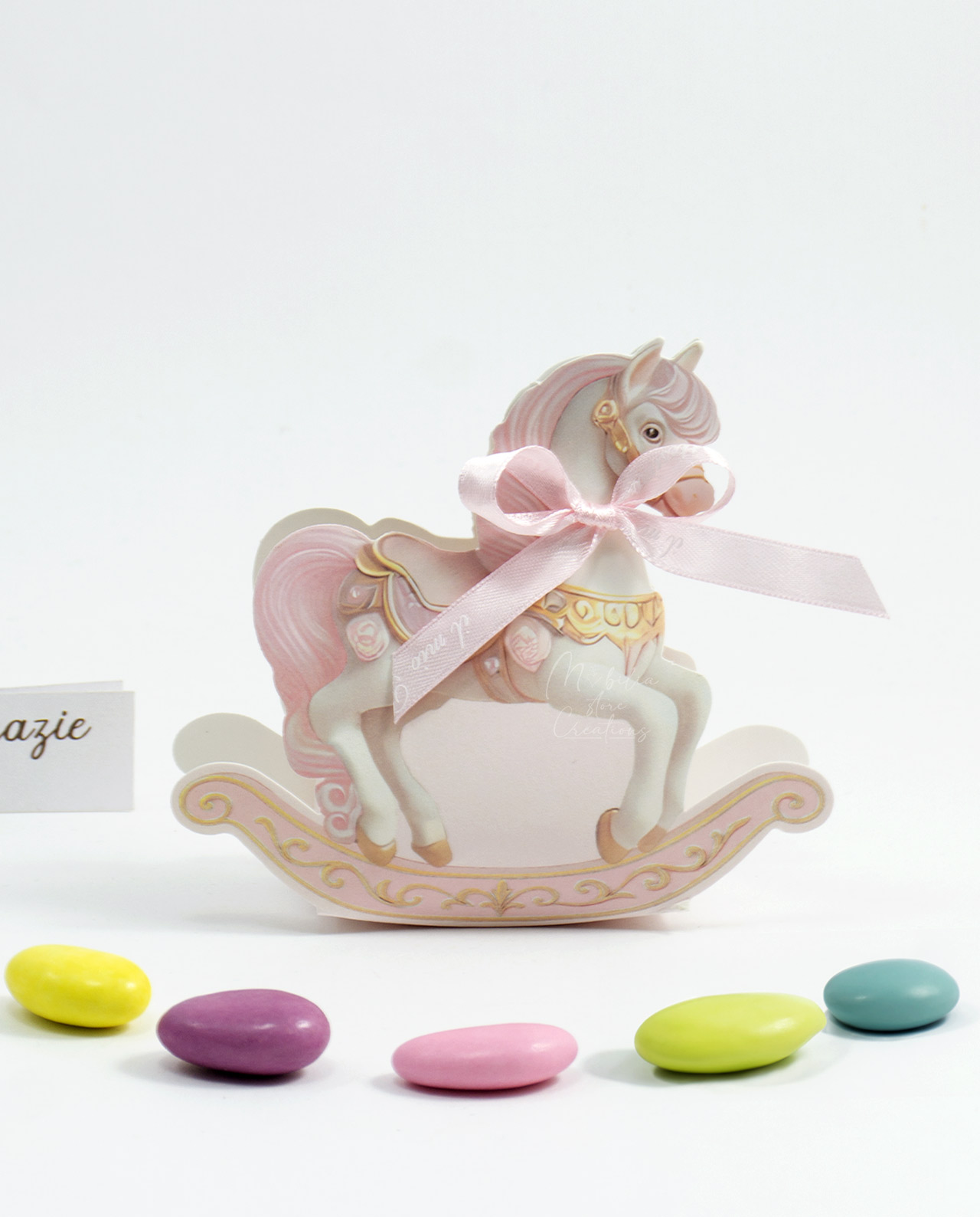 Scatolina cavalluccio rosa con confetti