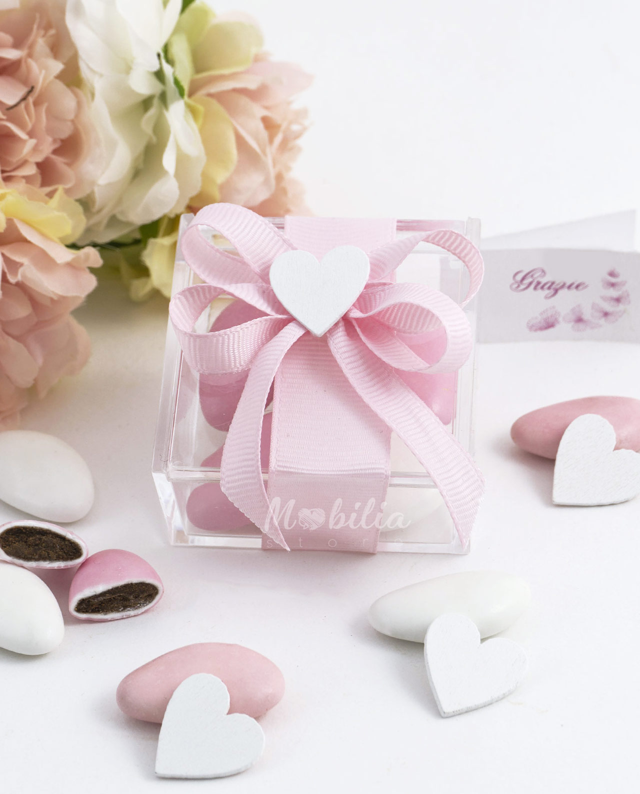 Scatolina plexiglass con cuore e confetti