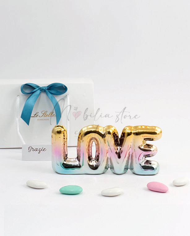Bomboniera Scritta Love in ceramica shine
