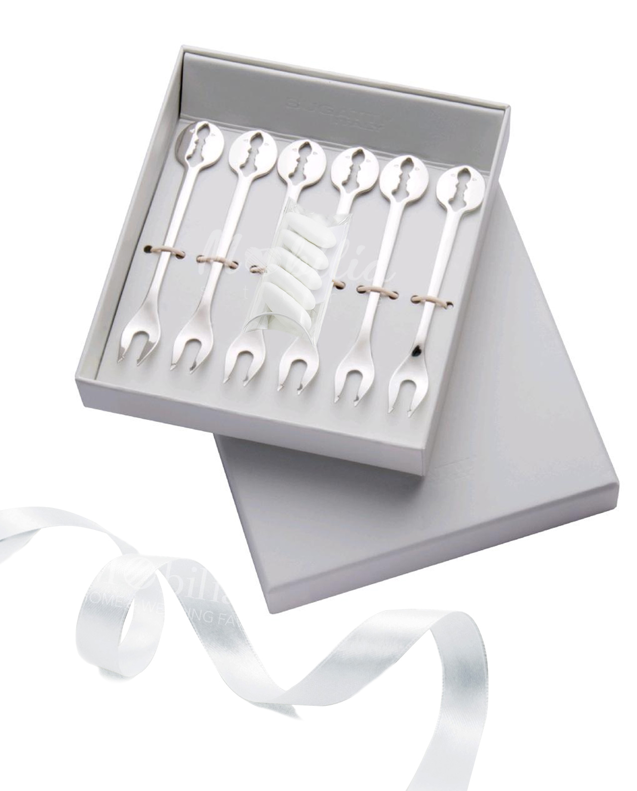 Bomboniera set di 6 forchettine party KISS Bugatti con scatola