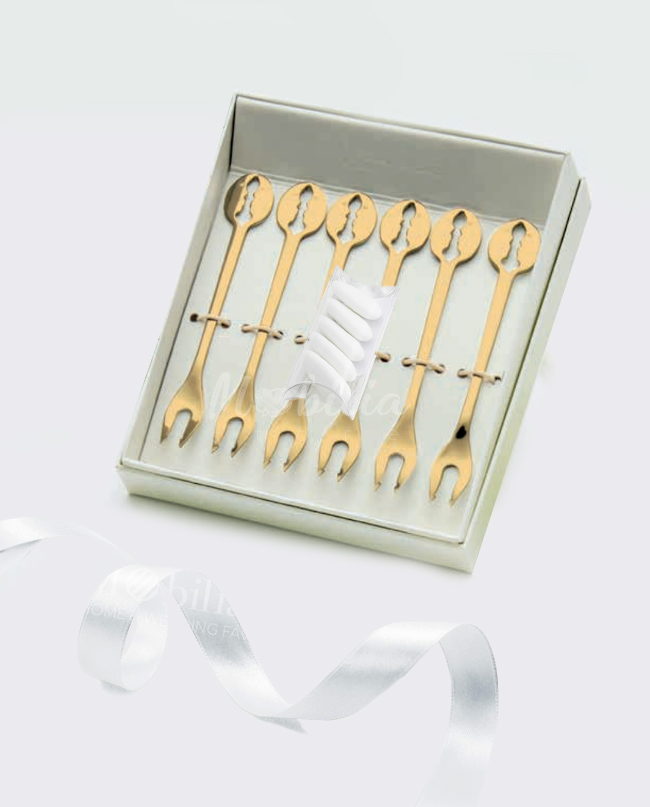Bomboniera set di 6 forchettine party KISS oro 24K Bugatti con scatola