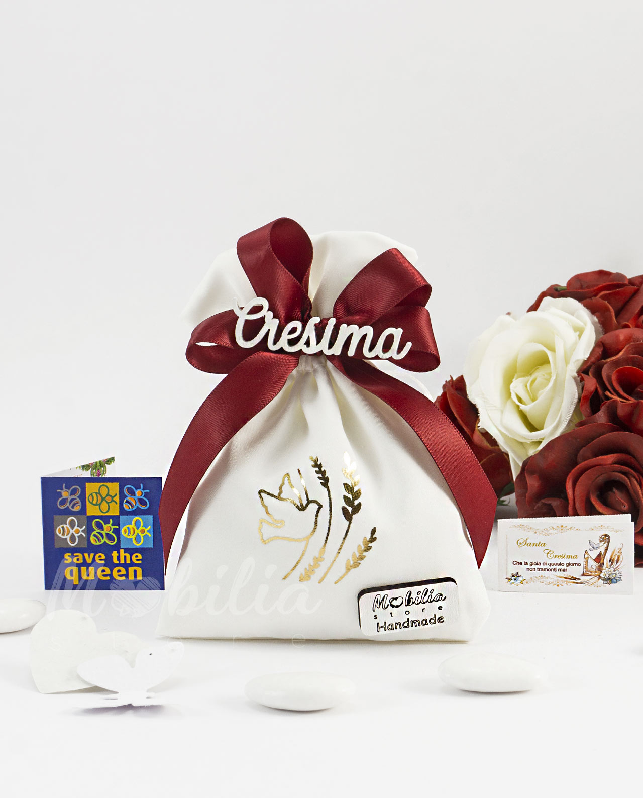 Sacchettino colomba e spiga con scritta cresima e coriandoli da piantare