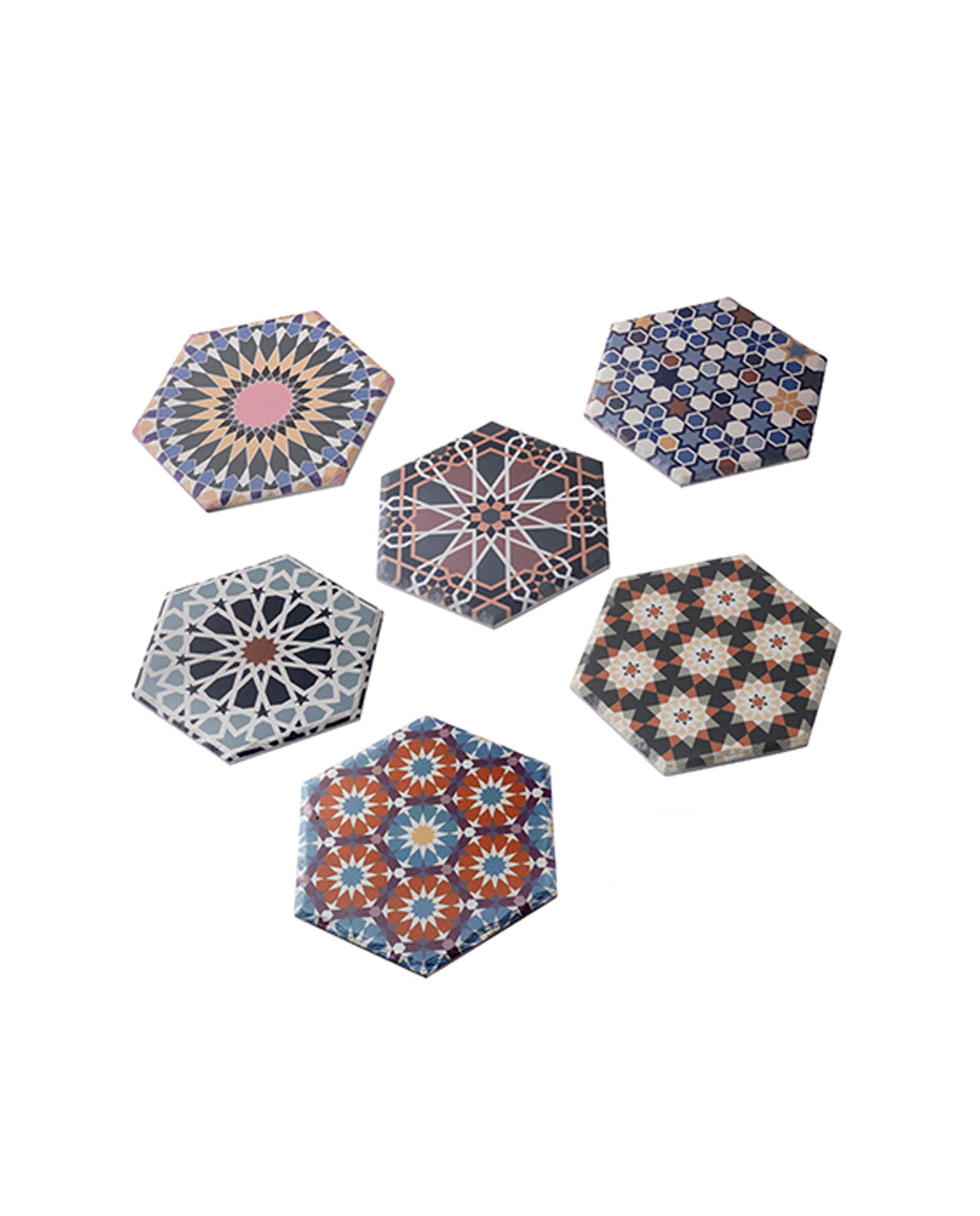 Set 6 sottobicchieri esagonali decoro geometrico