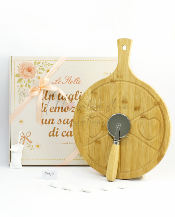 Bomboniera Tagliere in legno con tagliapizza