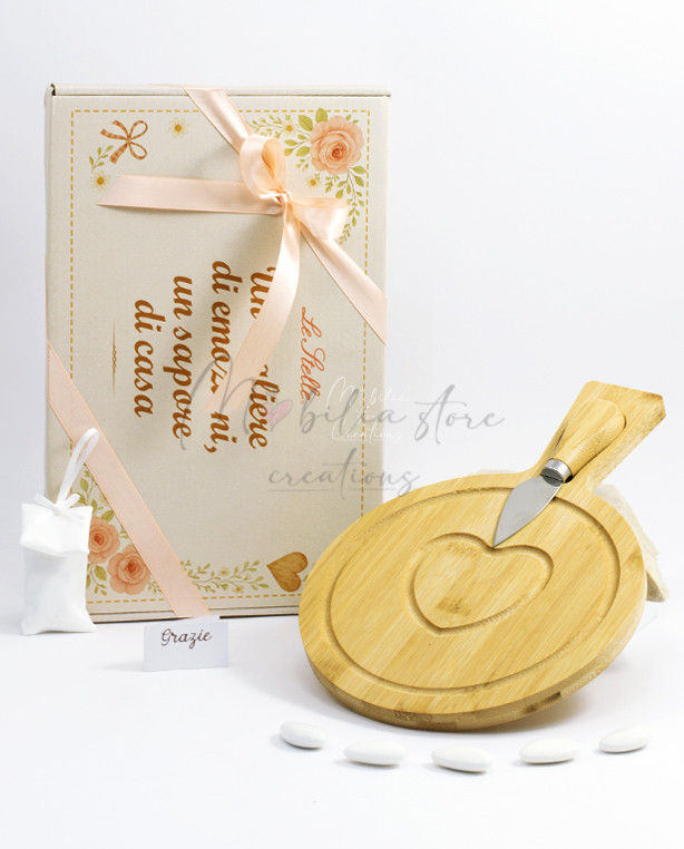 Bomboniera Tagliere tondo con coltello da formaggio