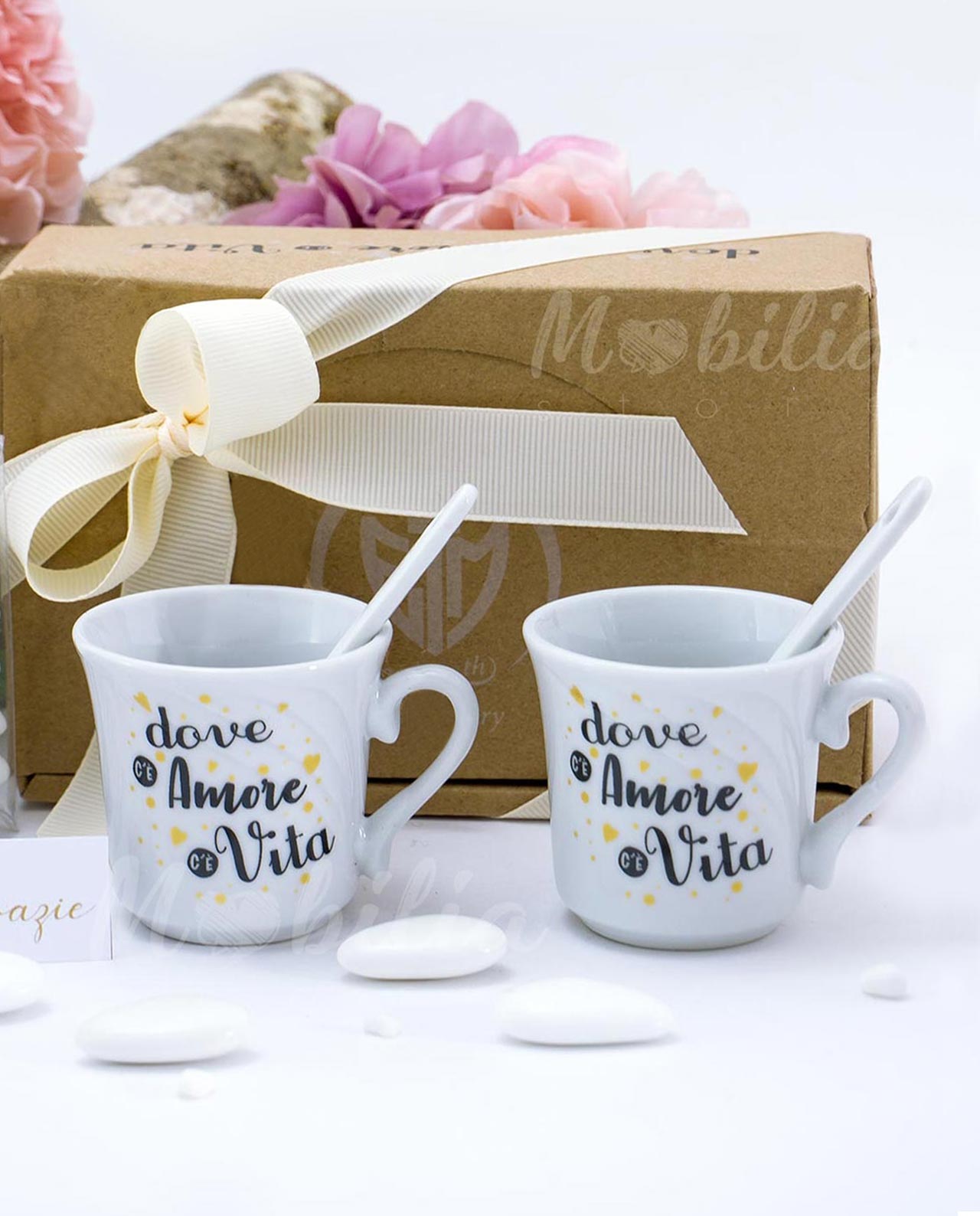 Bomboniera set 2 tazze caffè con cucchiaino