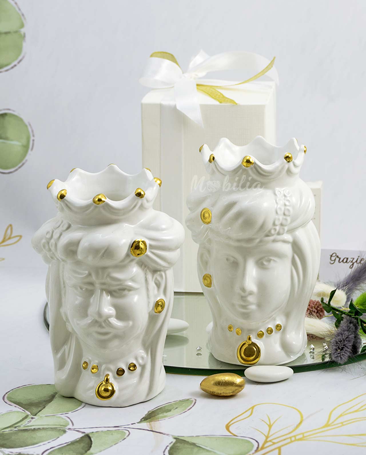 Bomboniera Testa di moro con decori oro in ceramica di Caltagirone