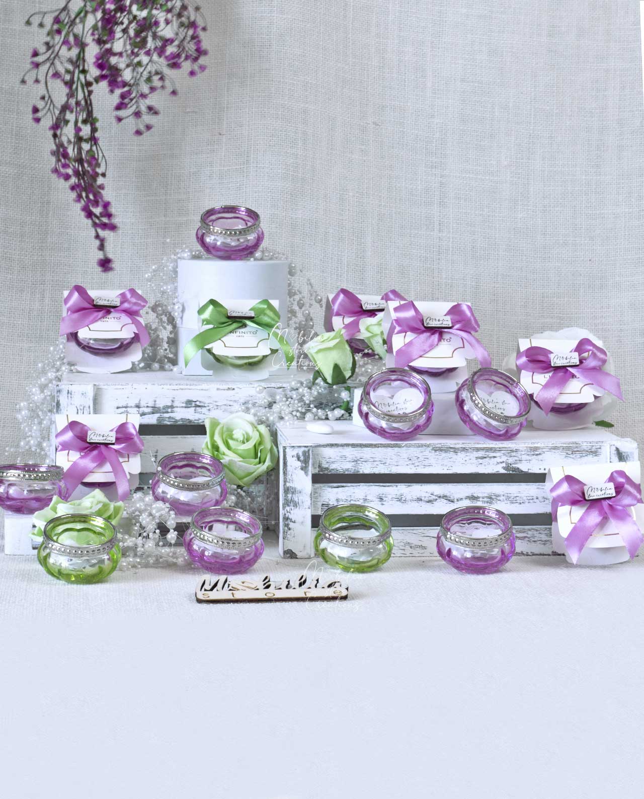 Bomboniera carta da piantare in mini terrario in vetro rosa azzurro e verde - immagine 2