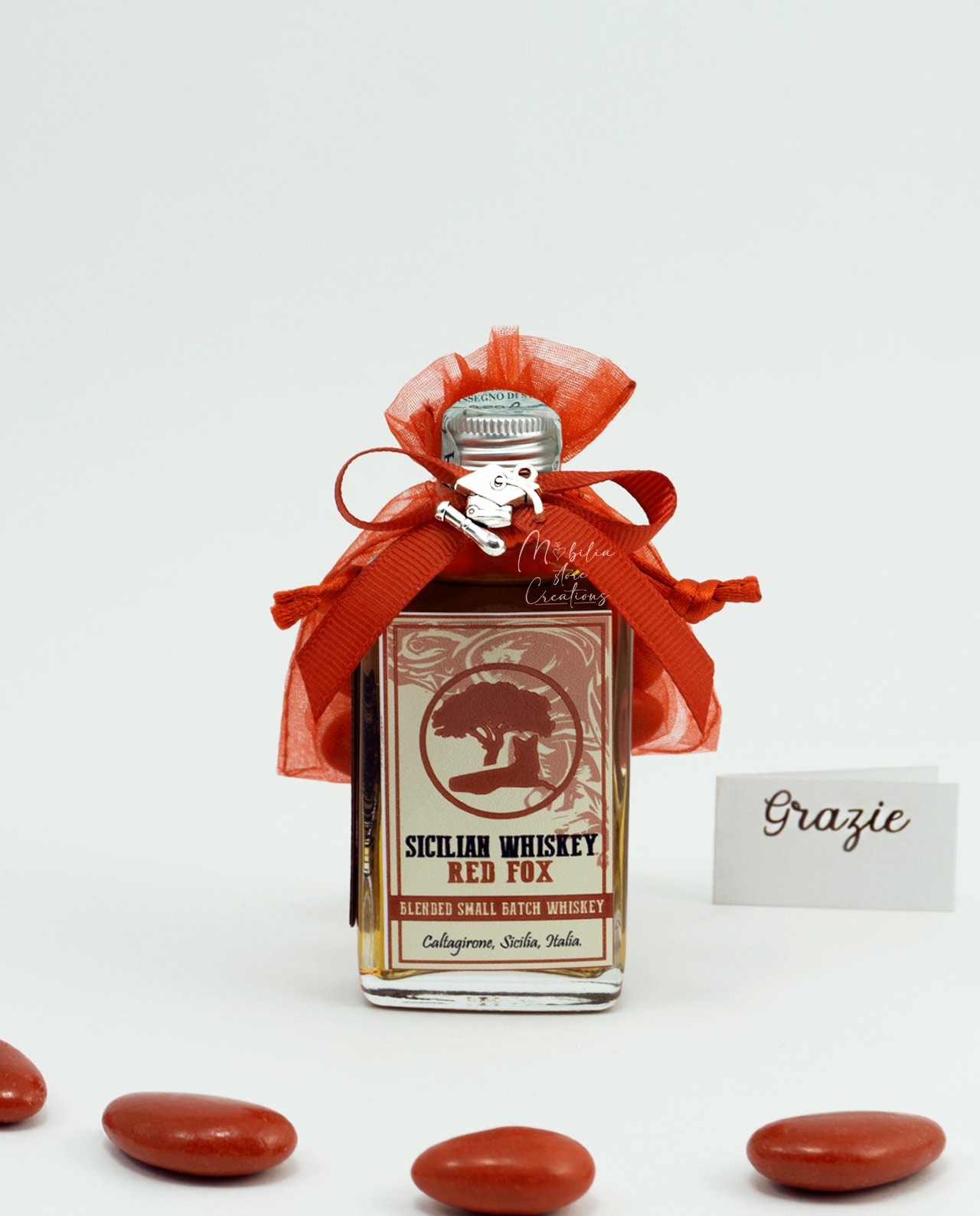 Bomboniera sicilian whiskey red fox con sacchetto rosso