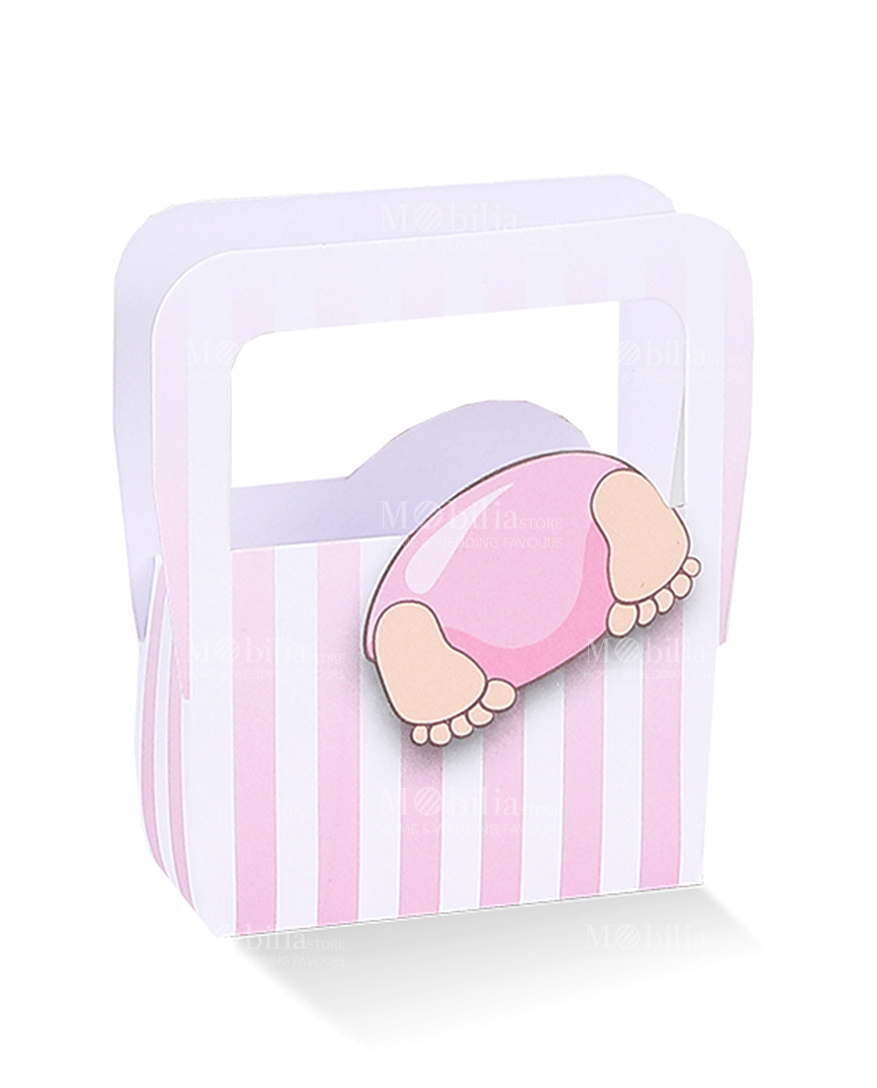 borsa cartoncino rosa con bimbo con testa dentro