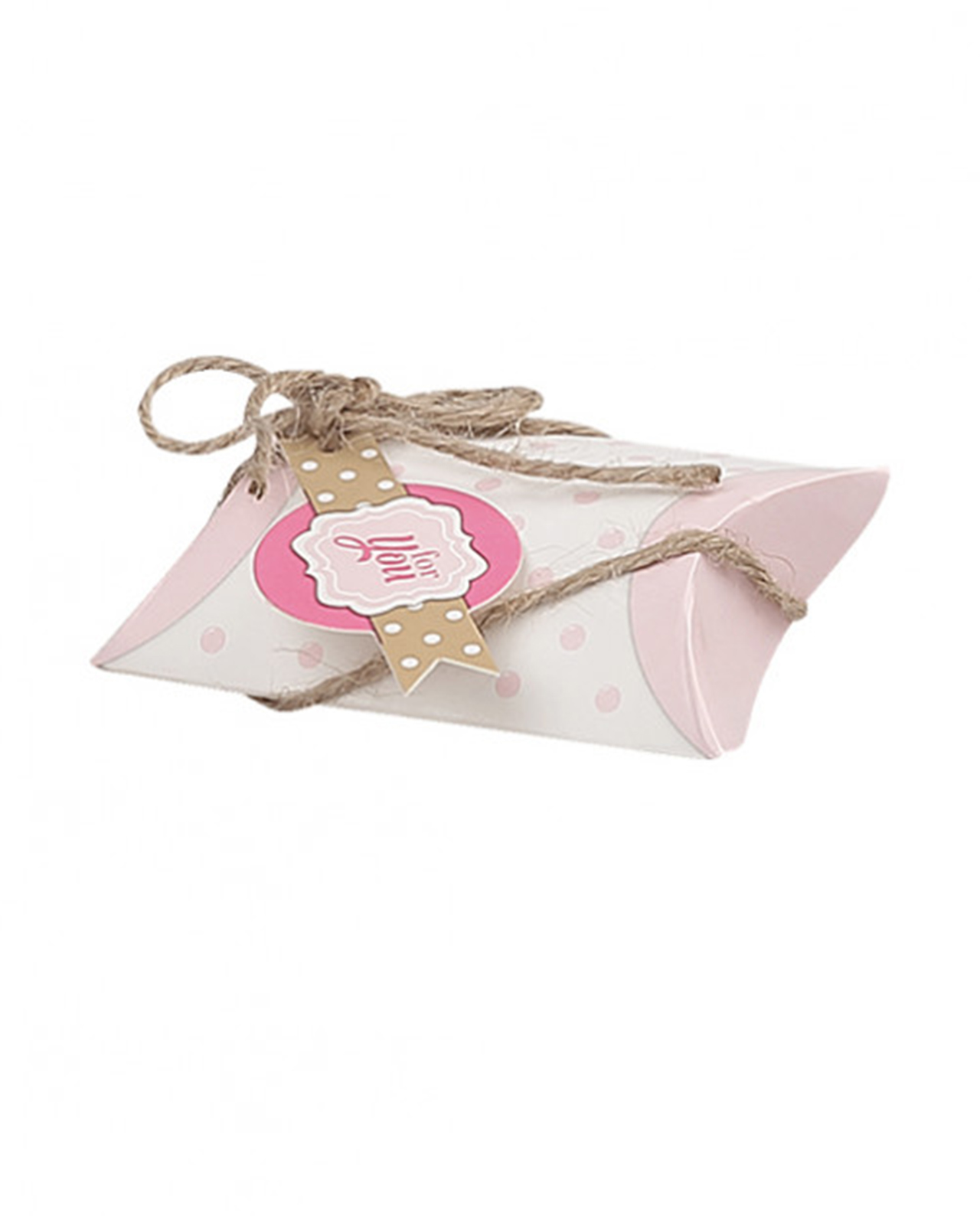 Bustina portaconfetti rosa a pois con targhetta For You