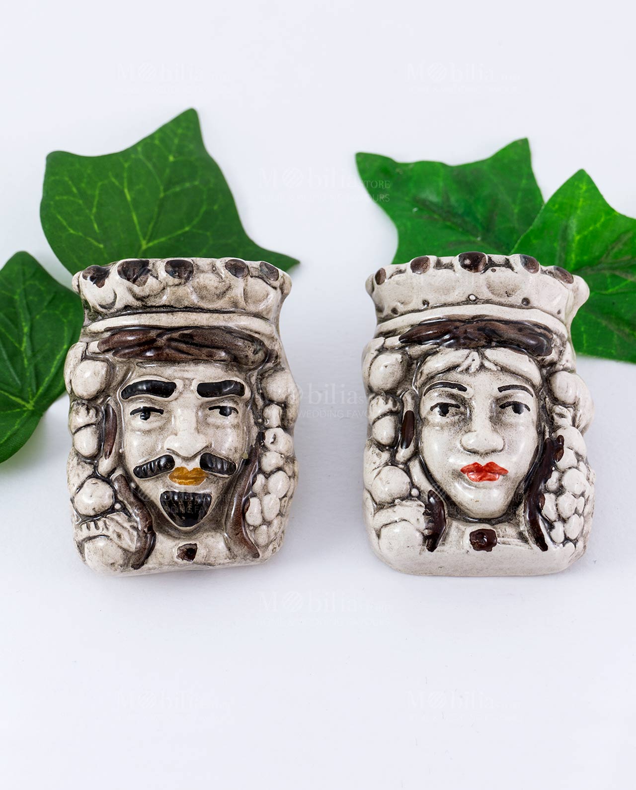 Calamita testa di moro decoro marrone ceramica di Caltagirone