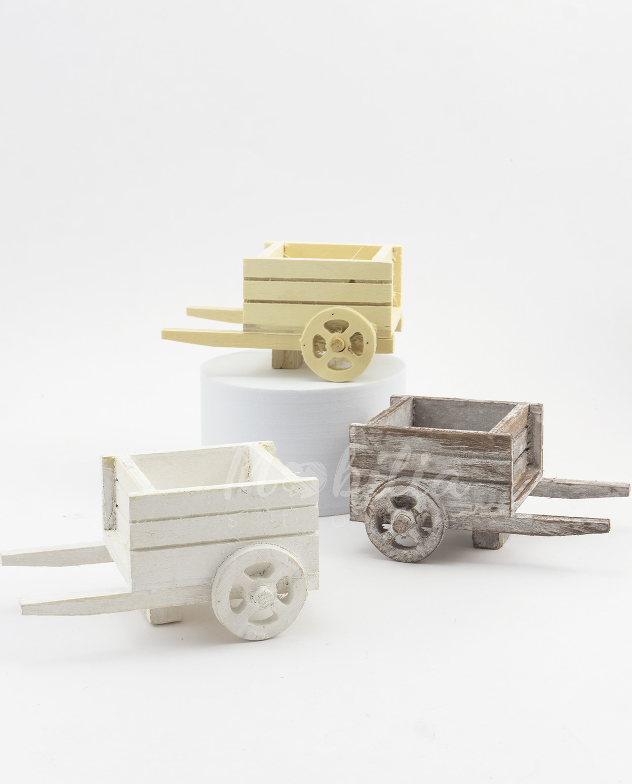 Carretto siciliano piccolo in legno bianco, naturale o vintage