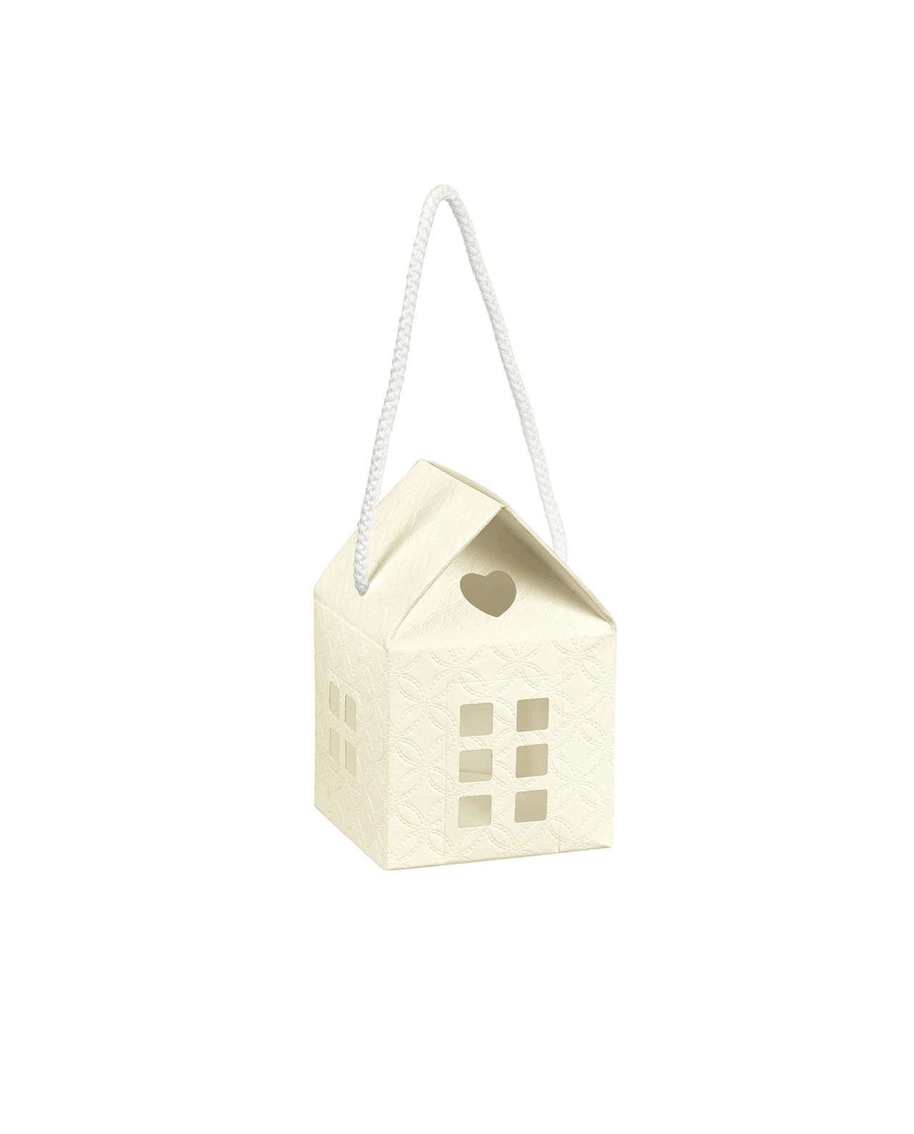 casetta cuore con cordoncino trapuntato avorio 8x8x8