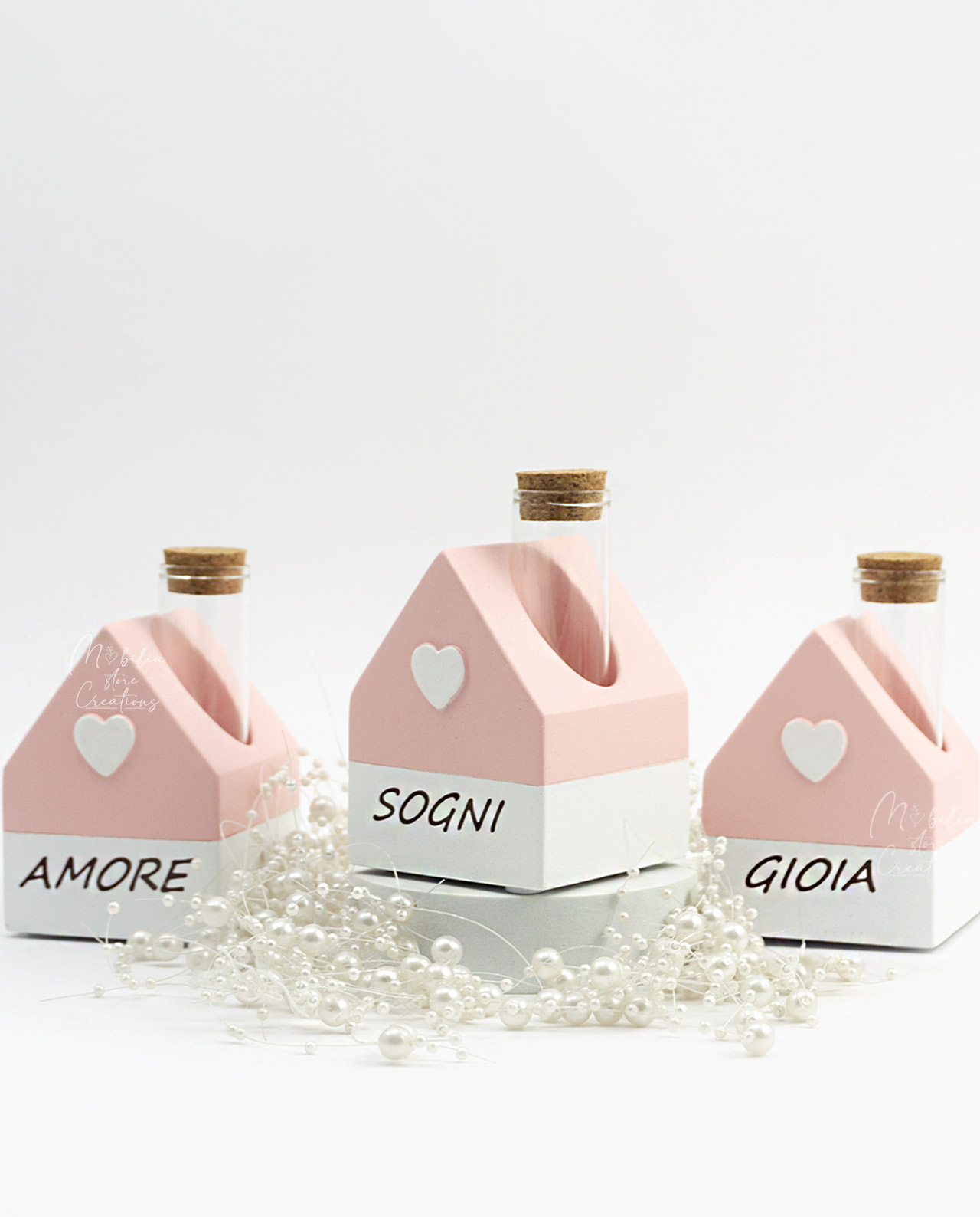 Bomboniera Casetta rosa con provetta assortita - immagine 2
