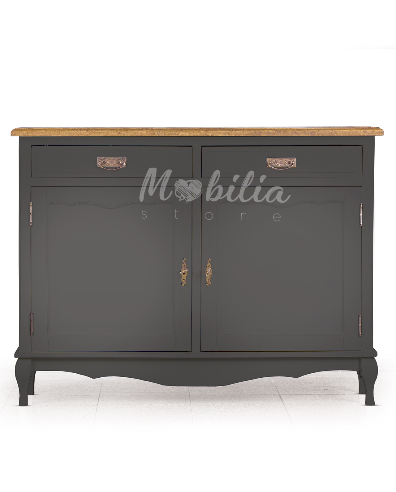 Credenza in legno stile Shabby chic, due cassetti e due ante, colore nero