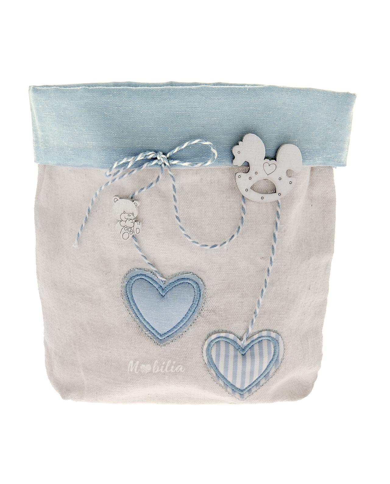 Sacchetto portaconfetti in cotone azzurro con cuore
