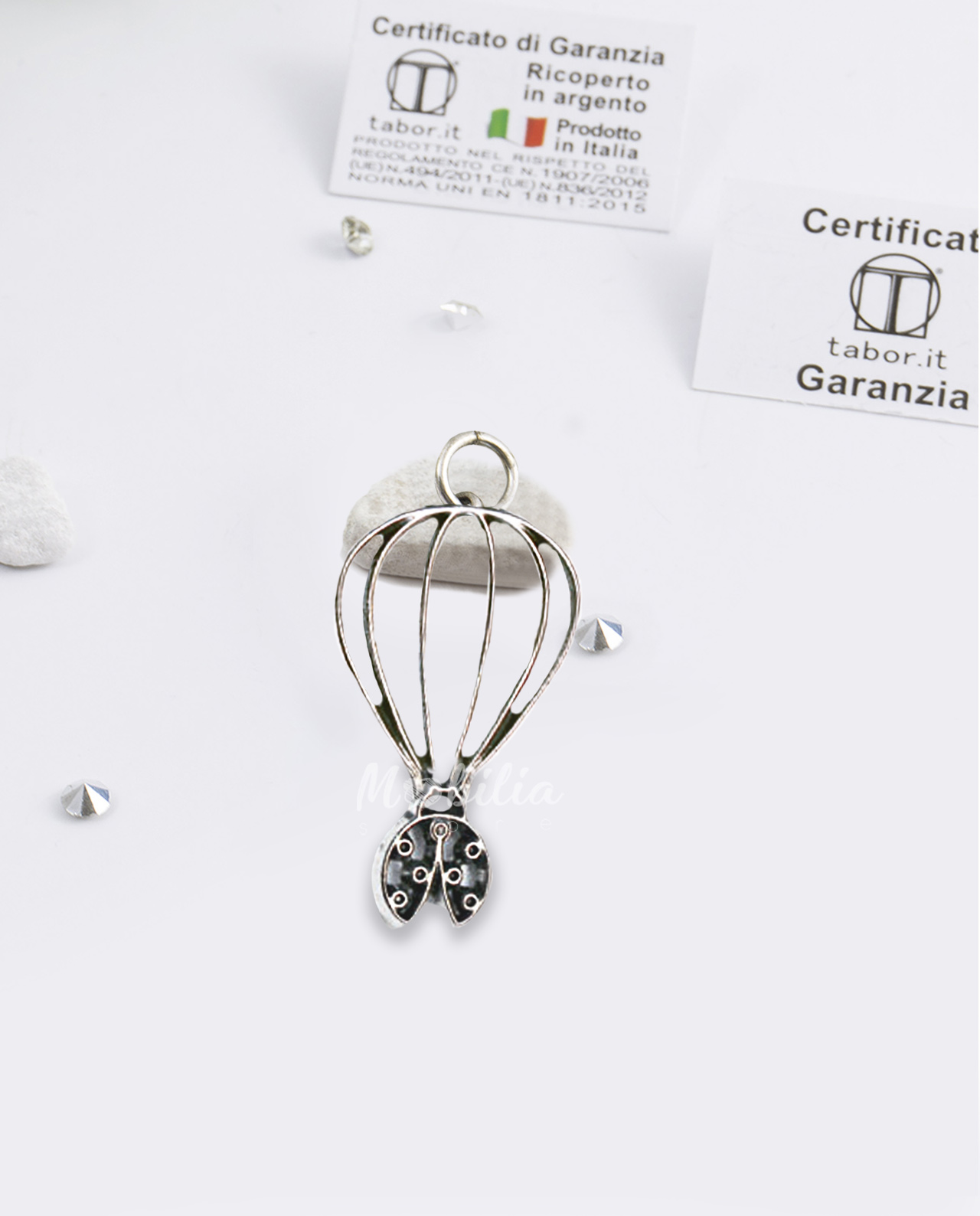 Ciondolo mongolfiera con coccinella bagno argento Tabor