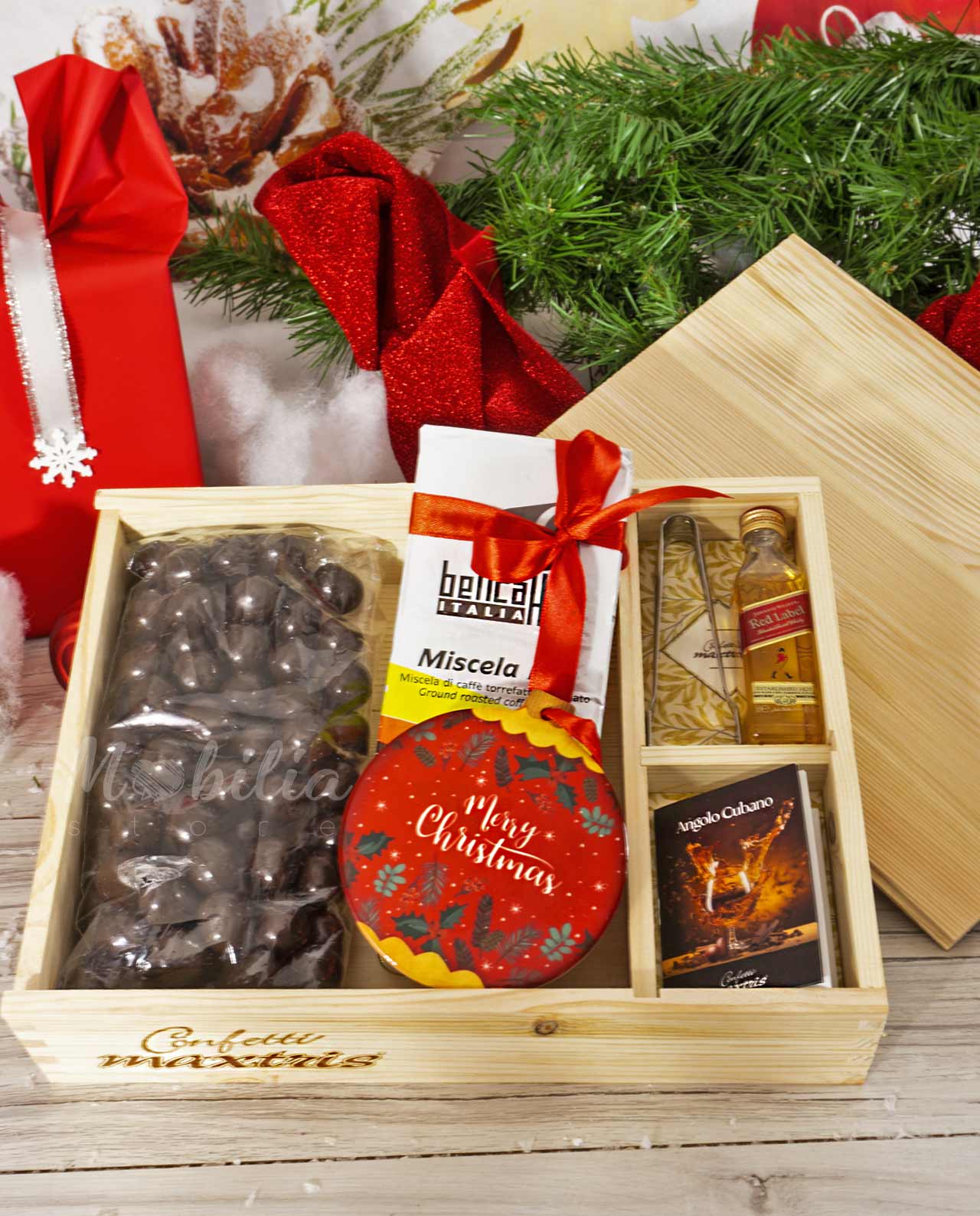 Box cubano in legno con cioccolatini Maxtris e confezione regalo