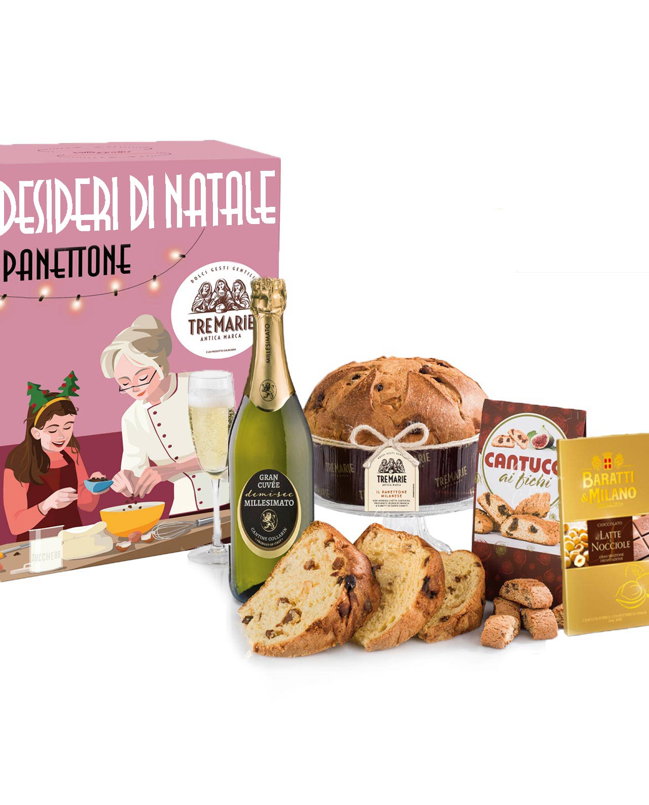 Cesto Natalizio Desideri di Natale con Panettone - 4 pezzi di specialità italiane