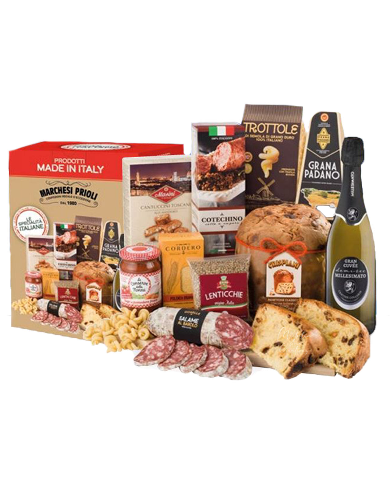 Cesto natalizio gastronomico con panettone - 10 pezzi
