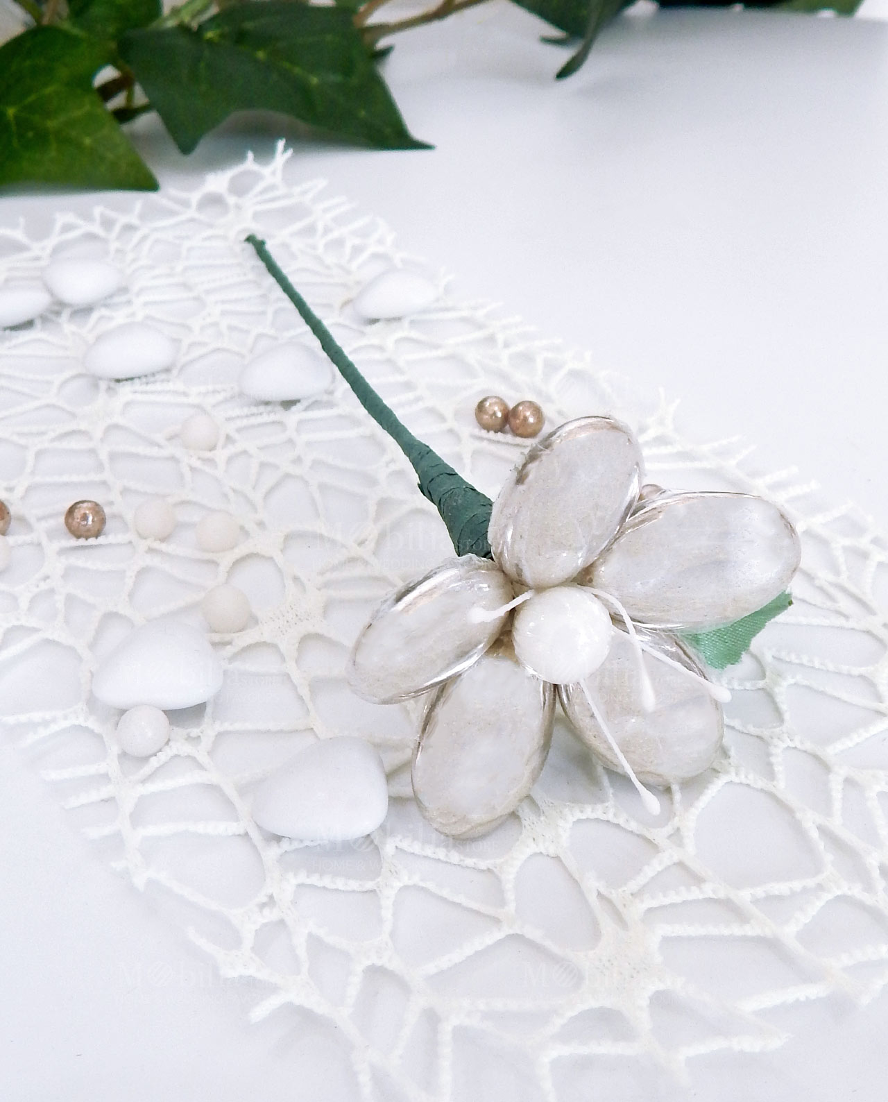 Fiore di confetti argento di Sulmona con stelo