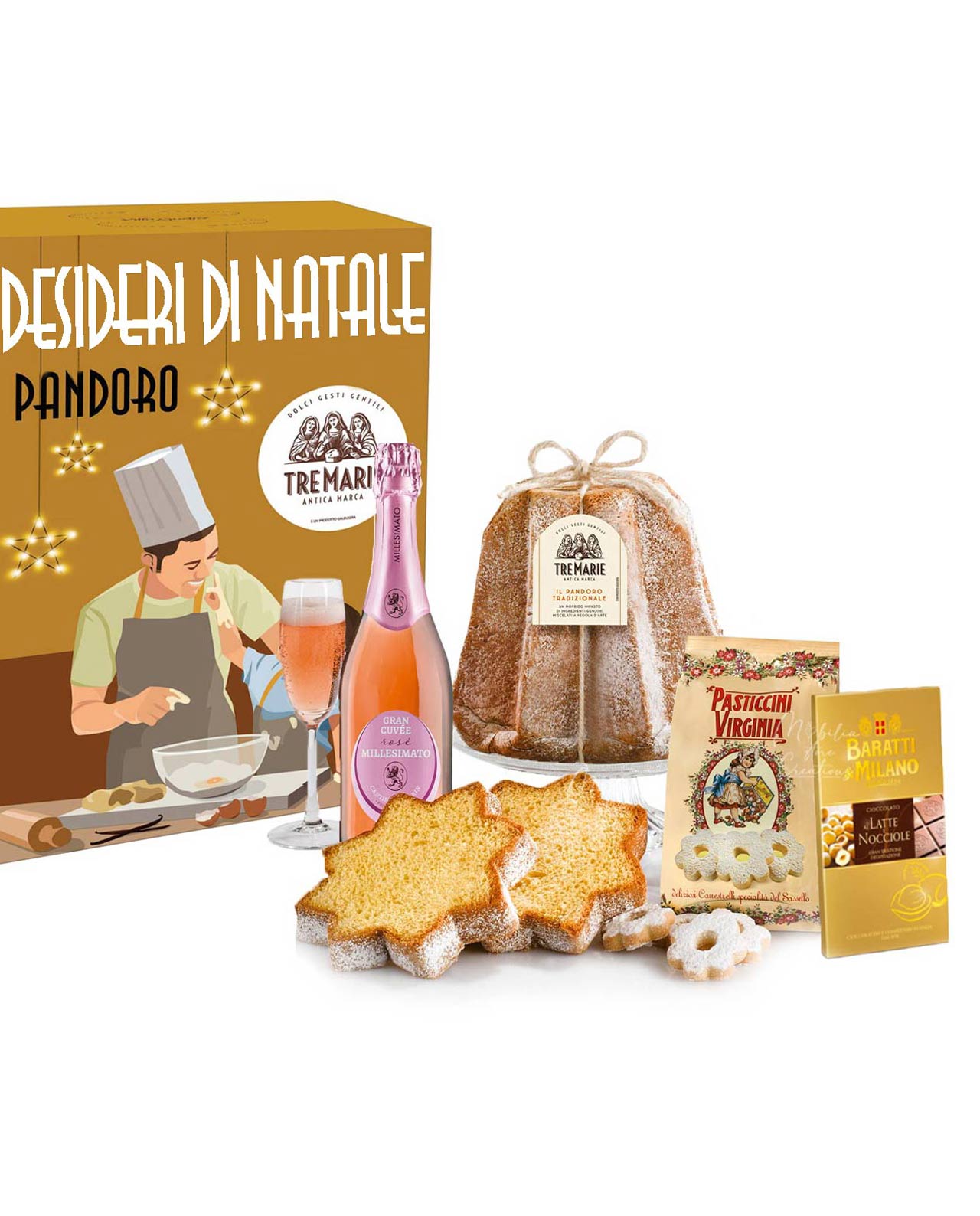 Cesto Natalizio Desideri di Natale con Pandoro e 4 pezzi di specialità italiane