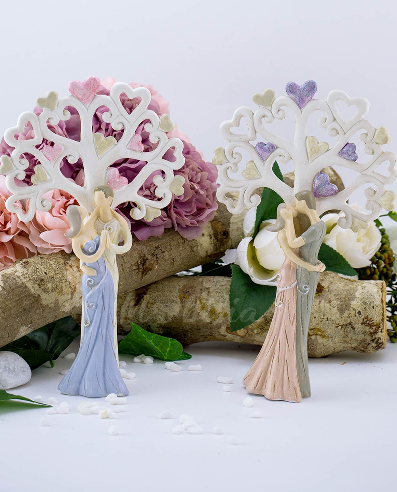 Coppia sposi con albero della vita e cuori varie misure
