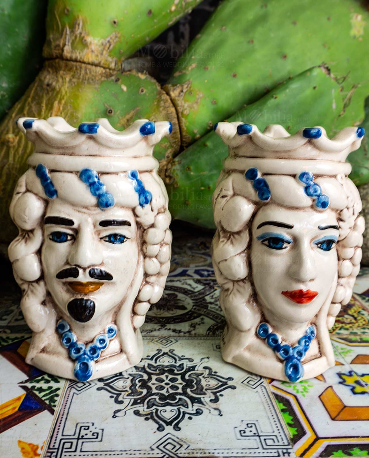 Teste di moro ceramica di Caltagirone blu
