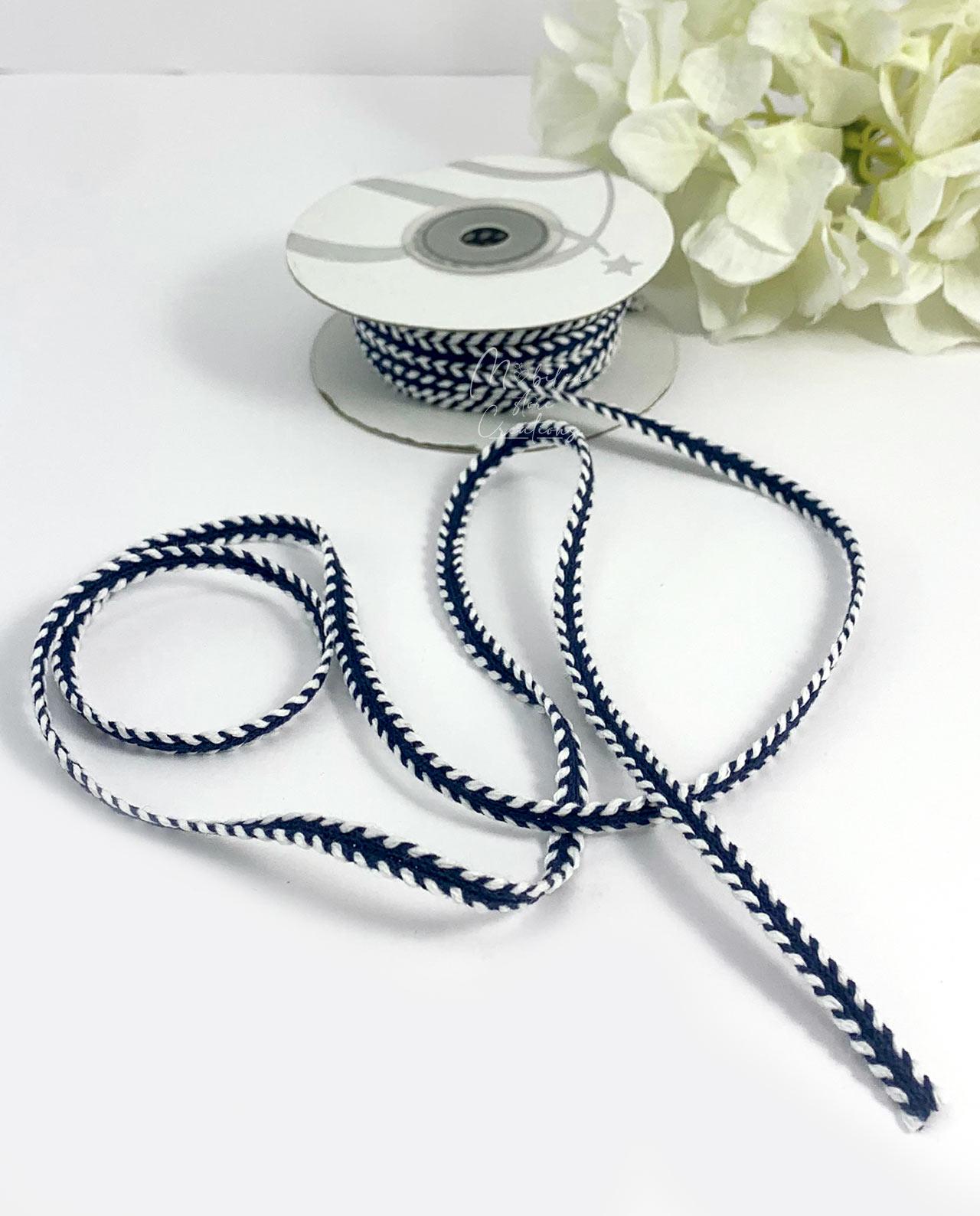 Cordoncino piatto bianco e blu 0,5 cm - 15 mt