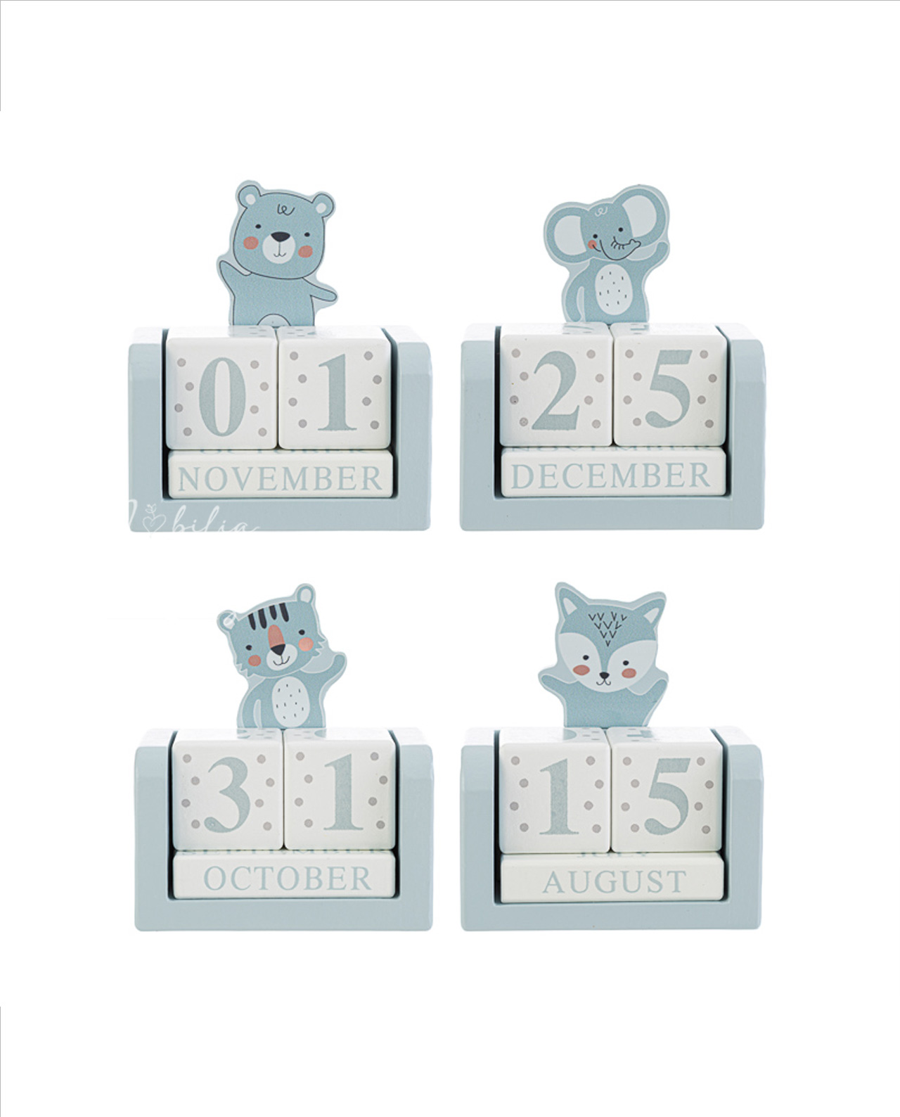 Datario con animali in legno celeste