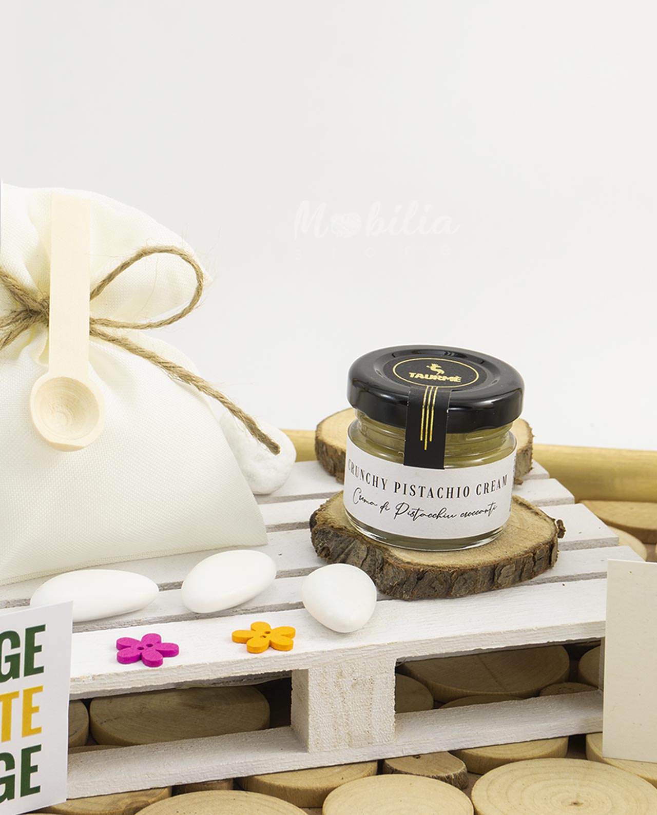 Bomboniera legambiente crema di pistacchio con fiocco juta - immagine 4