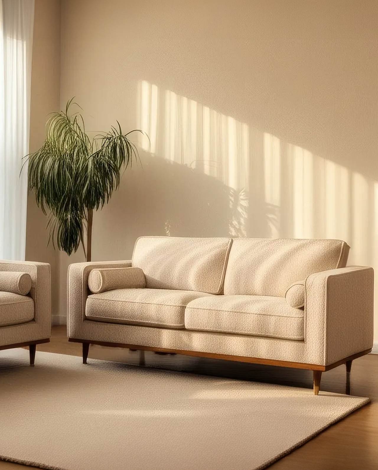 Divano 2 posti in tessuto beige sfoderabile