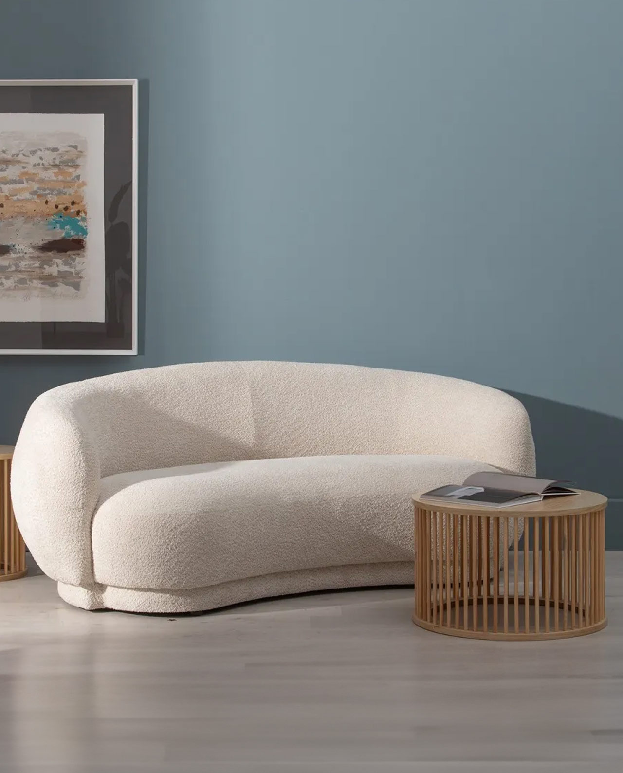 Divano 2 posti curvo in tessuto beige