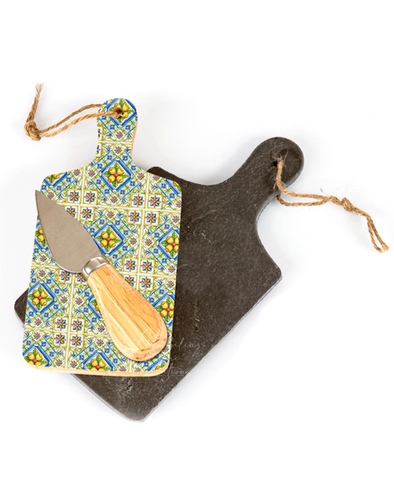 Set di 2 mini taglieri in ceramica e ardesia