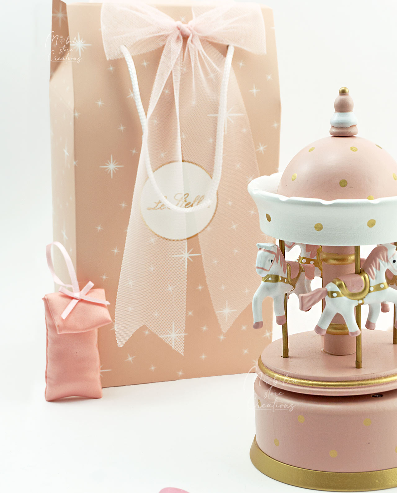 Bomboniera Carillon giostrina rosa grande - immagine 4