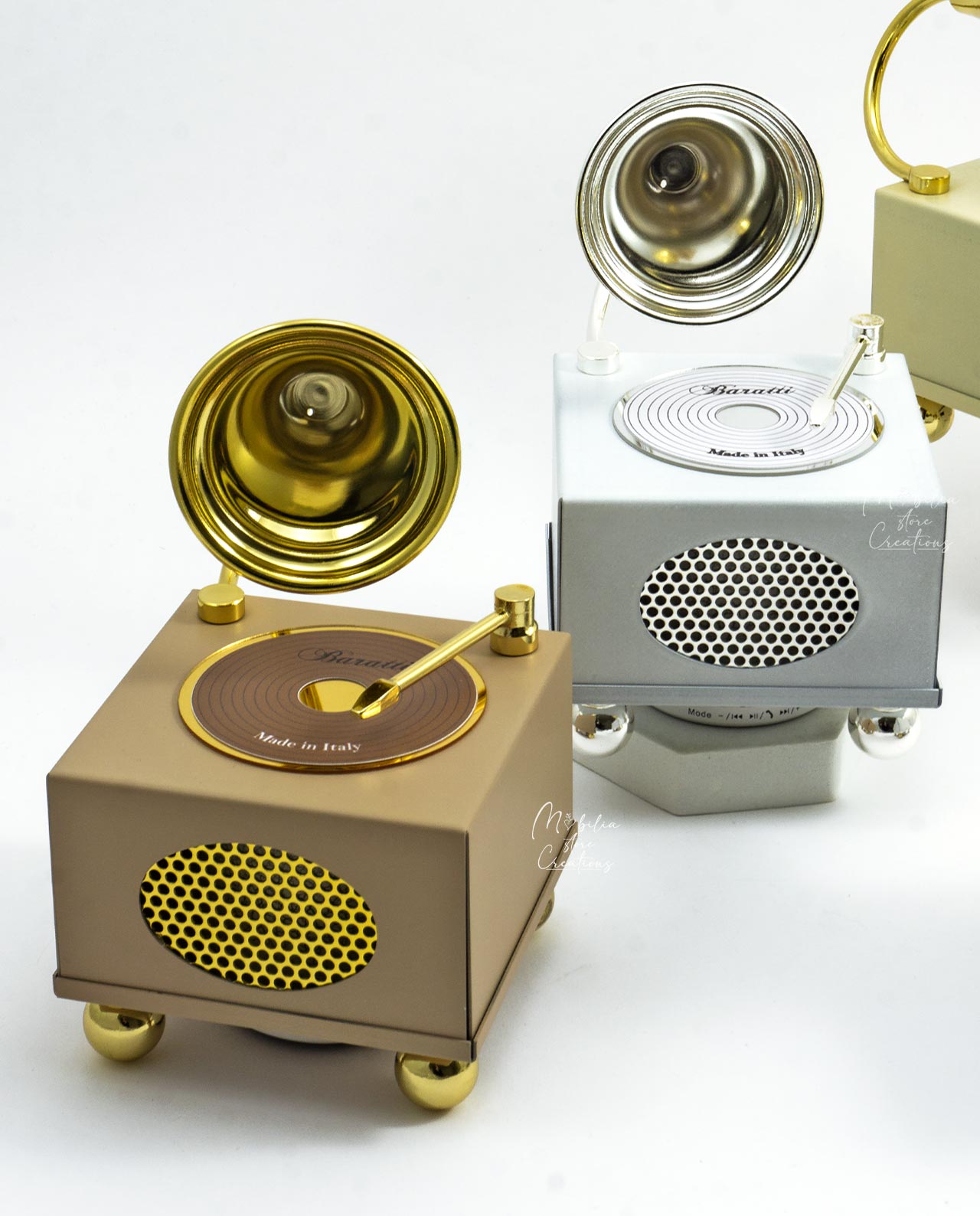 Grammofono bluetooth in metallo nocciola e oro - immagine 9