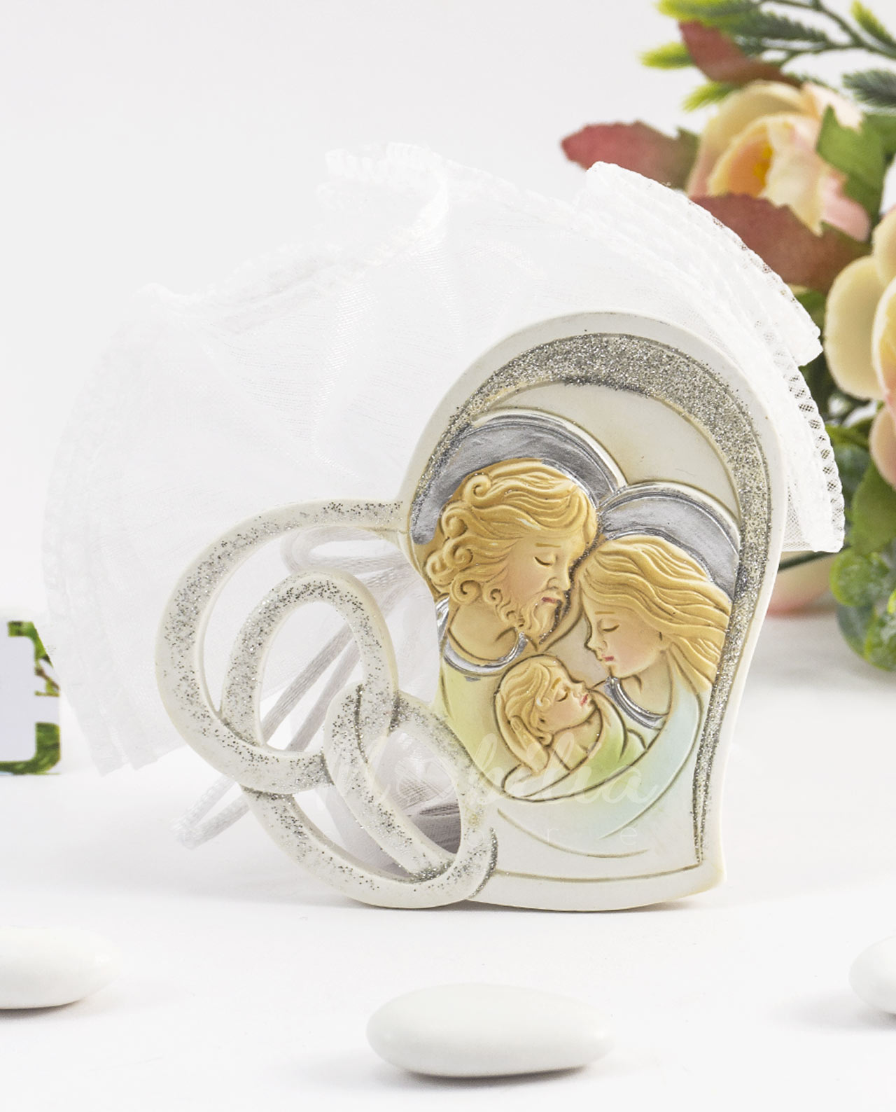 Bomboniera scultura cuore e sacra famiglia - immagine 2