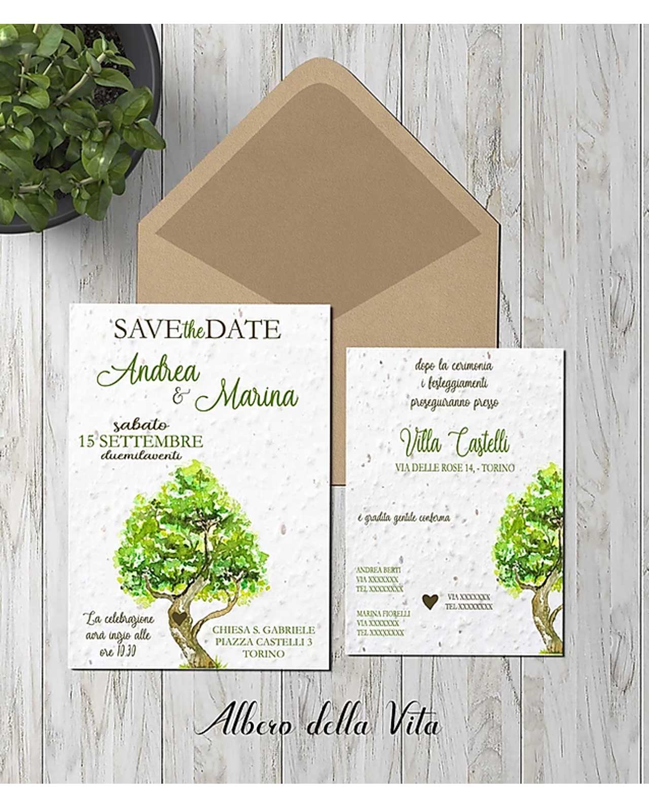 Partecipazione carta da piantare modello Albero della vita