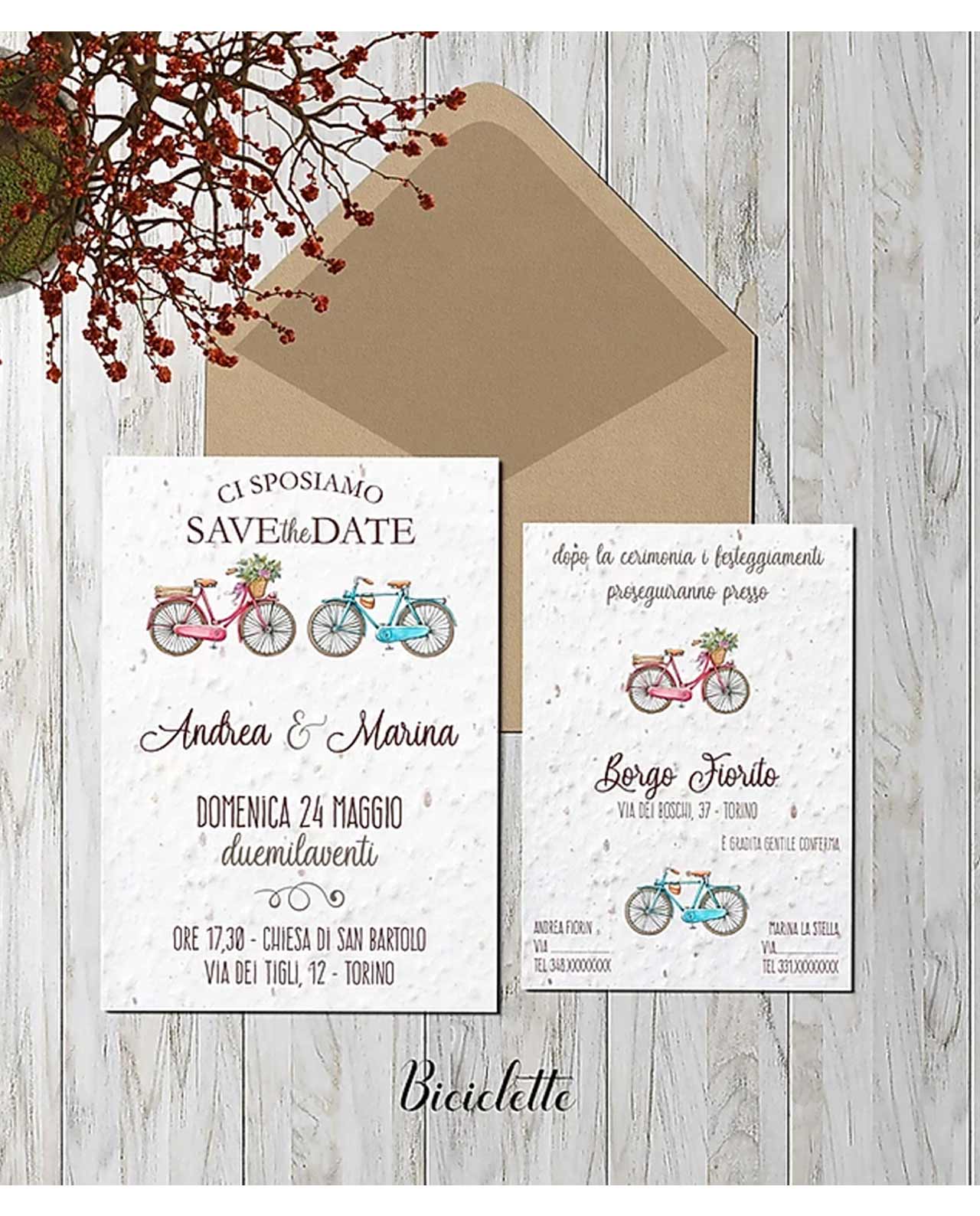 Partecipazione carta da piantare modello Biciclette
