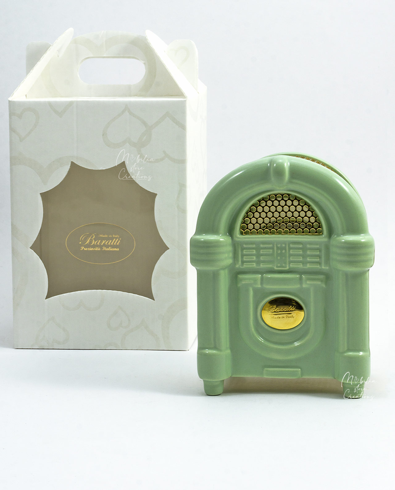 Jukebox Bluetooth vintage in Capodimonte verde salvia