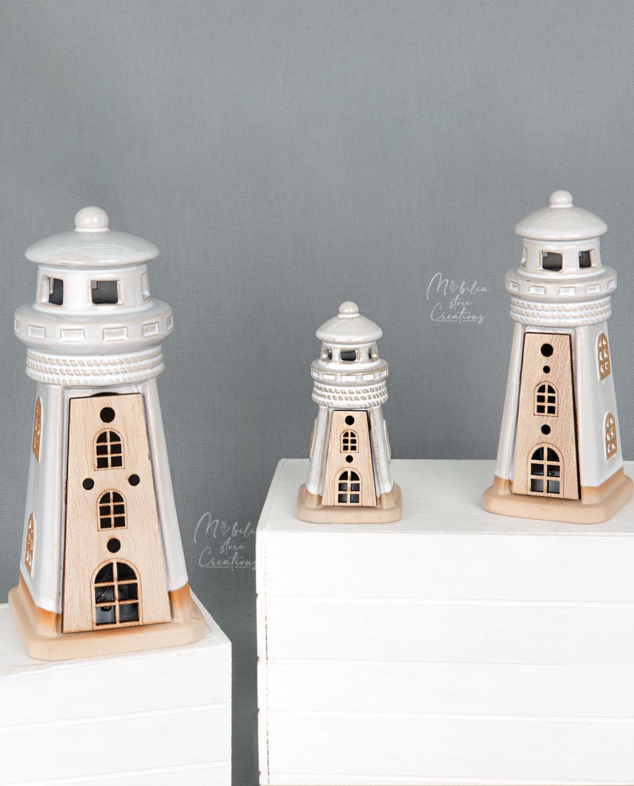 Faro led in porcellana e legno varie misure