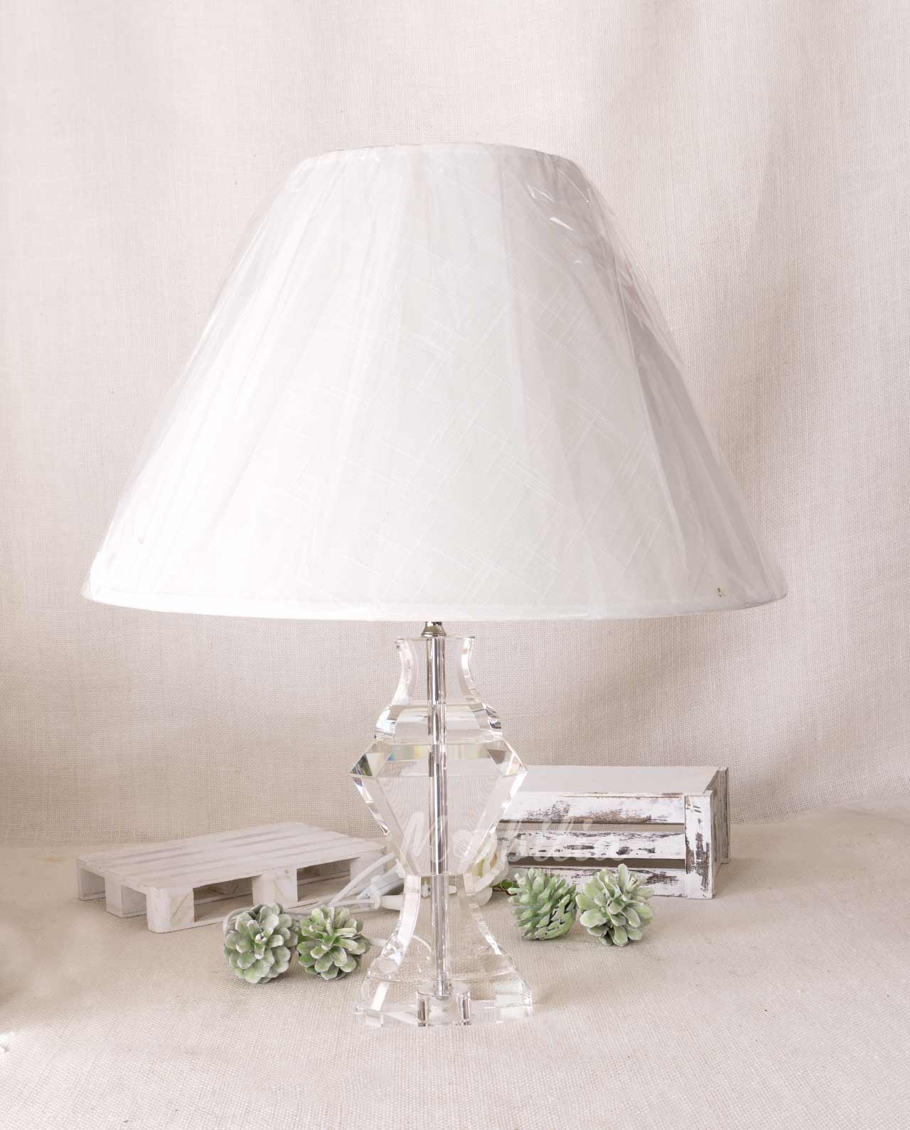 Lampada in cristallo con paralume bianco Ottaviani